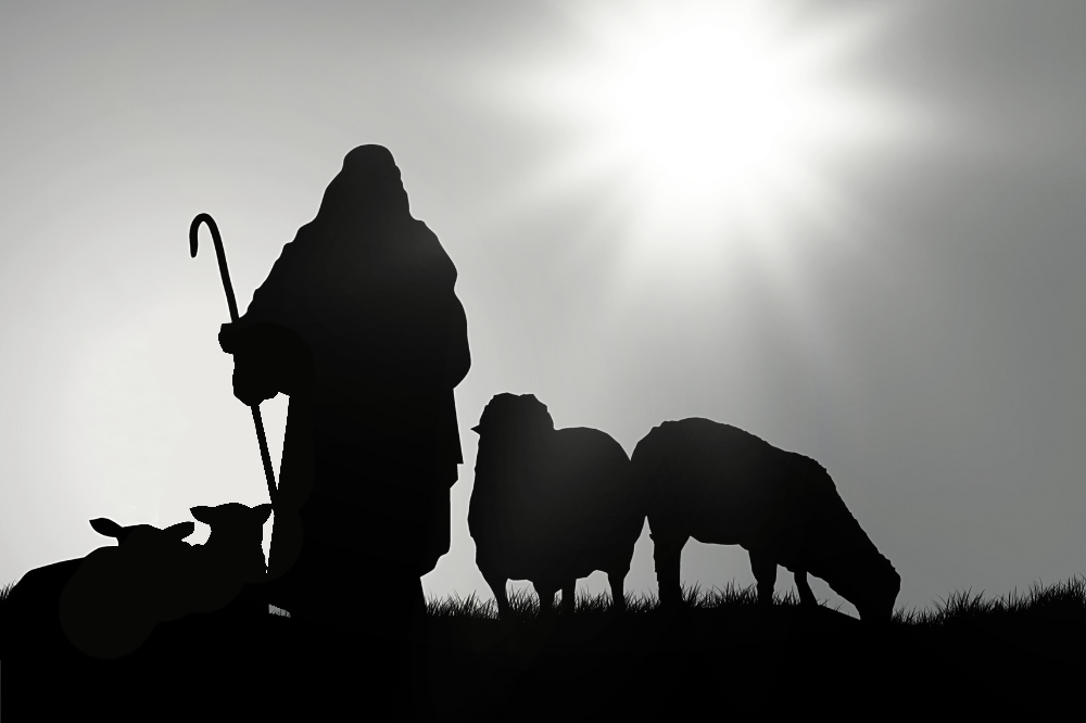 Angel announcing to shepherd Jesus' birth.